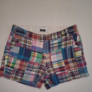 J. Crew Madras Plaid City Fit Shorts Women 8 colorful patchwork